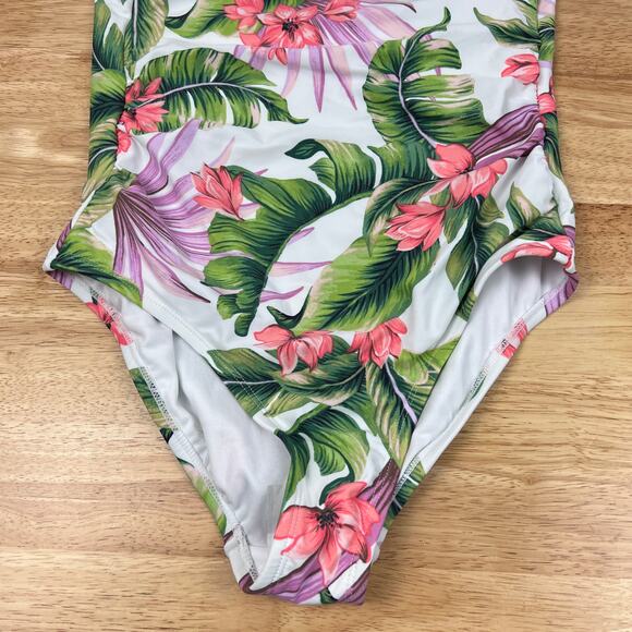 Kona Sol Women's White Floral Print Off Shoulder Swimsuit - Size Medium - NWT - Picture 4 of 9